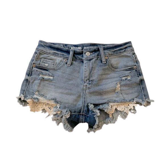 Mossimo Lace Low/Mid Rise Denim Shorts - Picture 1 of 4